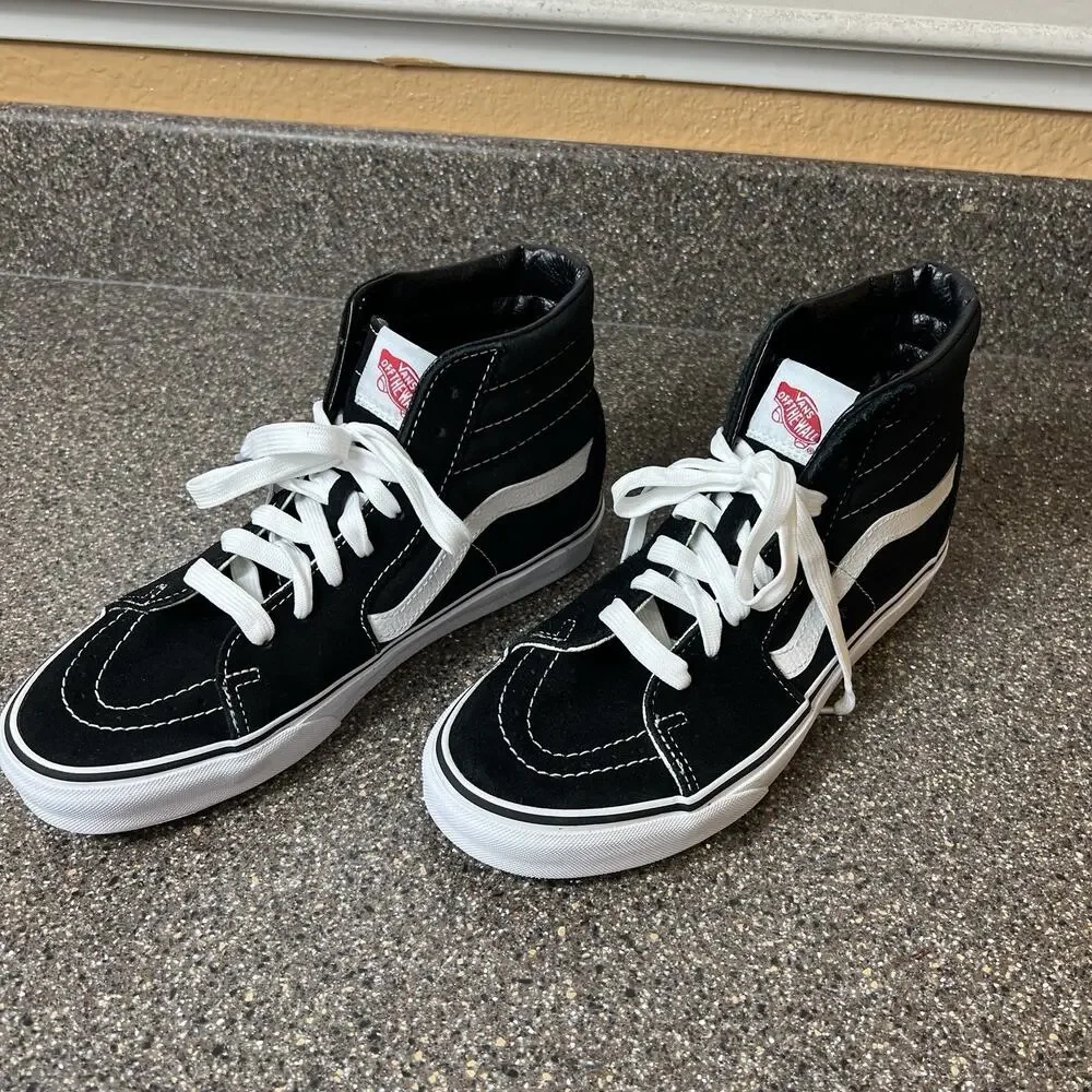 Vans Classic Sk8-Hi Black Canvas Mens Sz 7.5 Skate Shoe Womens 9 Lace Up Sneaker